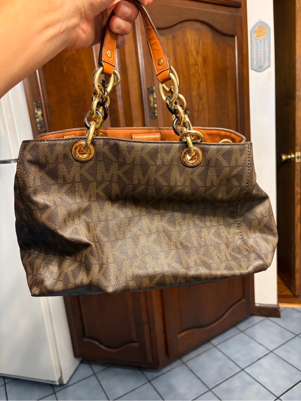 Michael Kors Cynthia MK signature Logo Satchel Brown Handbag - Picture 3 of 12